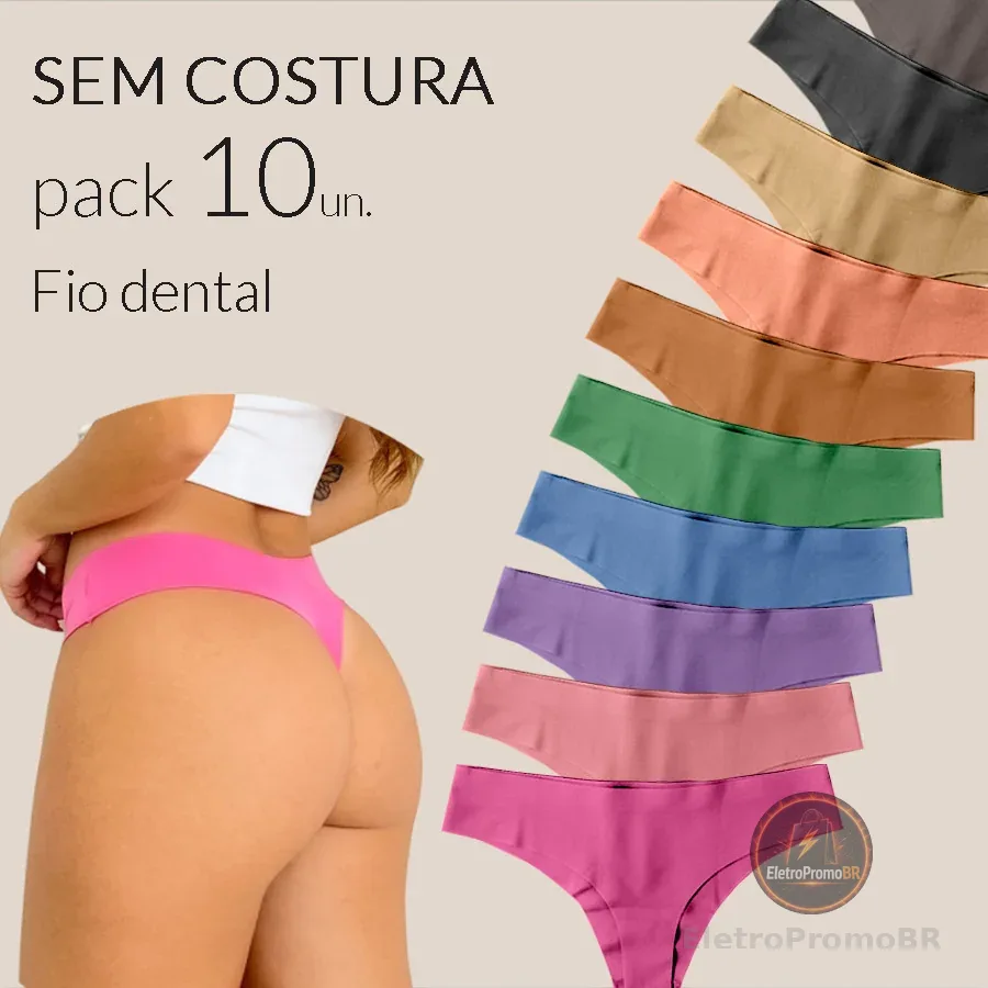 Kit 10 Calcinha Sem Costura Fio Dental Tanga Conforto Corte a Laser Não Marca