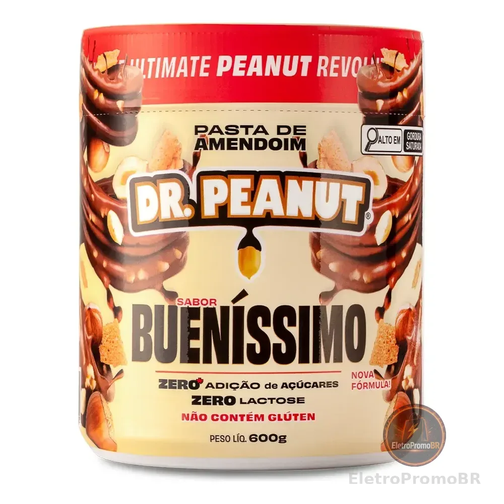 Pasta De Amendoim Com Whey Protein 600g Dr. Peanut Sabor Bueníssimo Sem Glúten