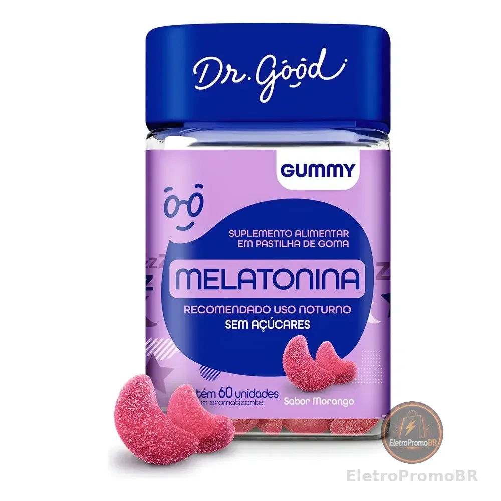Melatonina Dr Good Fini Goma Sabor Morango, 60 Unidades, Para Dormir