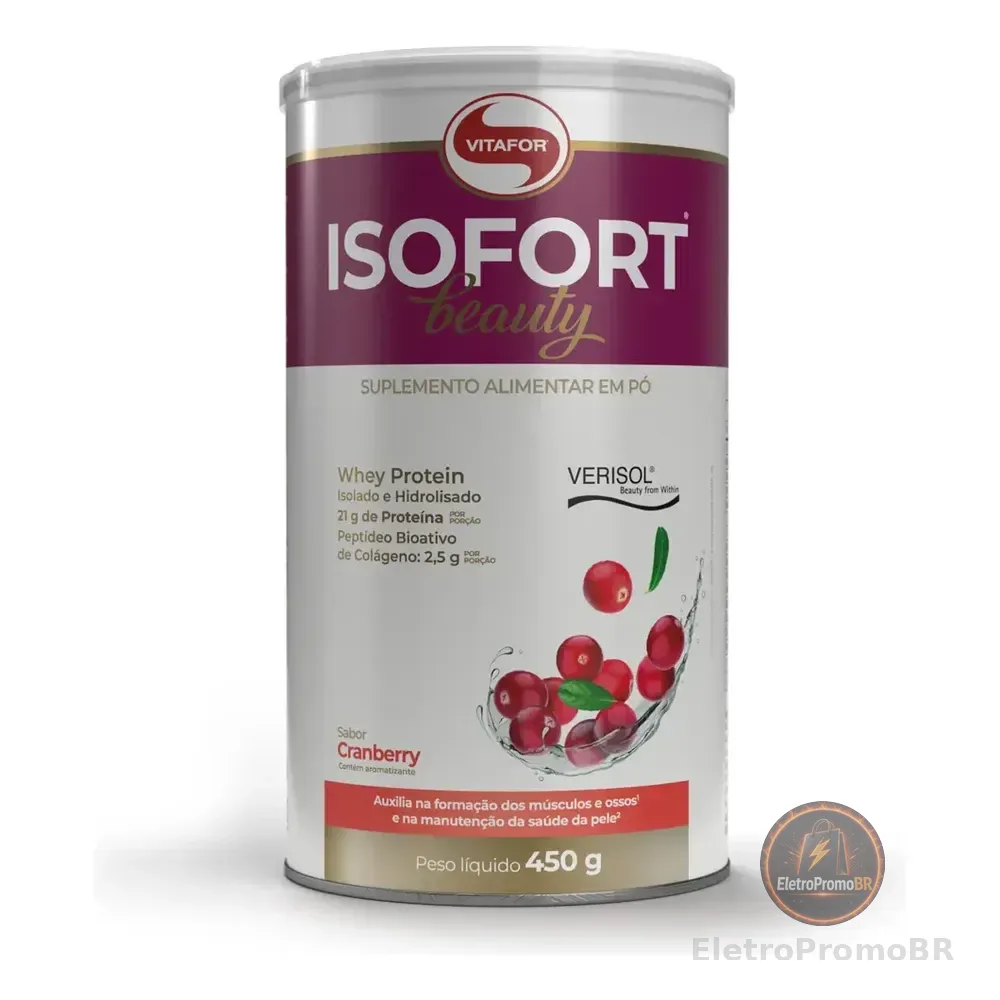 Whey Protein Vitafor Isofort Beauty Isolado E Hidrolisado Cranberry 450 G Oxicoco