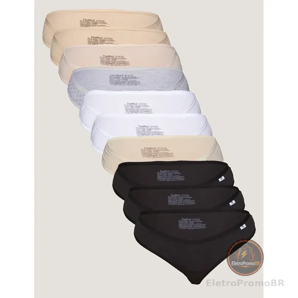 Kit Com 10 Calcinhas Tipo Biquíni Em Algodão Feminina Delrio Branco,areia,mescla Poá,preto,mousse,romance G