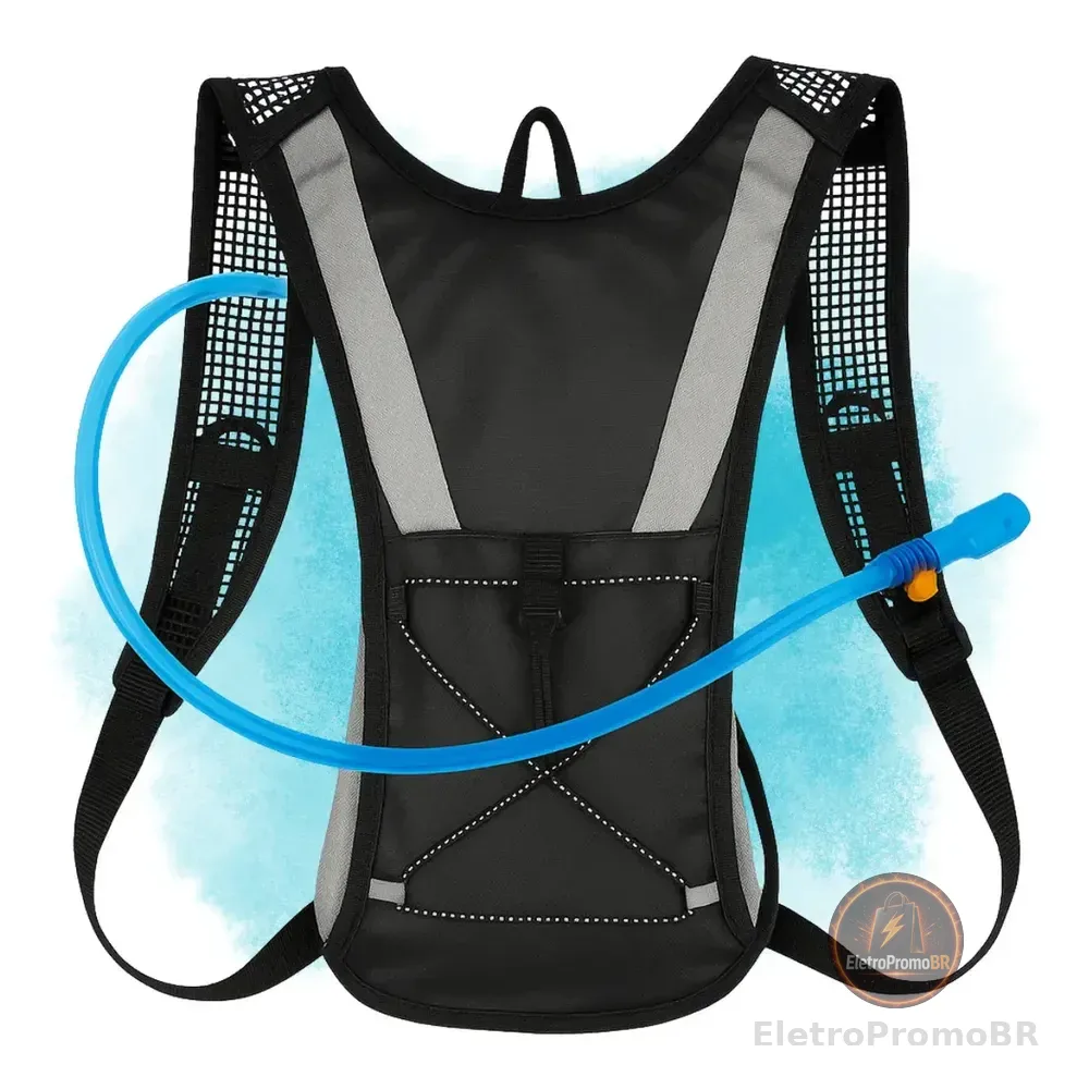 Mochila De Hidratação Bolsa De Agua Térmica 2 Litros Com Refil Incluso Bike Ciclismo Corrida Trilha Com Válvula De Segurança Tumblr Preto Liso
