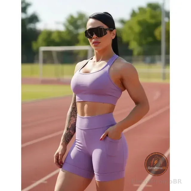 Conjunto Academia Top Shorts Meia Coxa Alta Compressão