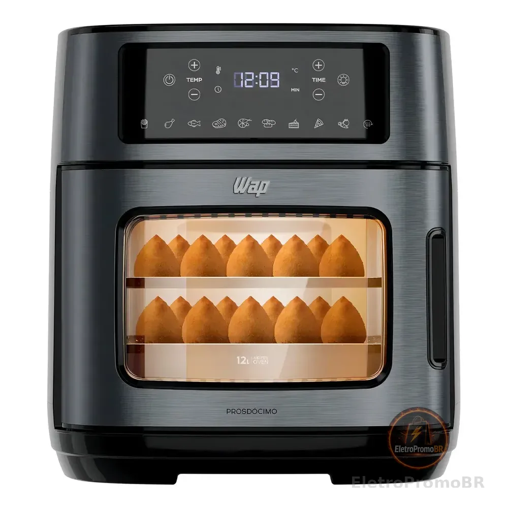 Fritadeira Elétrica Air Fryer Oven Black Inox Wap Waod2 12 Litros 4 Em 1 Porta Com Abertura Lateral E Removível 1800w Preto 127v