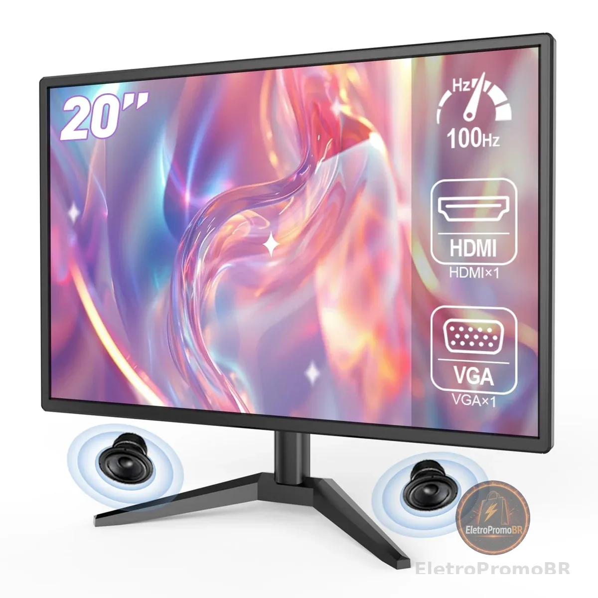 Monitor 20 Polegadas, HD+, 1ms, Taxa de Atualização 100Hz, Alto-falantes Integrados, Modo Leitura, Flicker Safe, 250cd/m², 1000:1, HDMI/VGA/AUIDO/DC, Bivolt, Preto