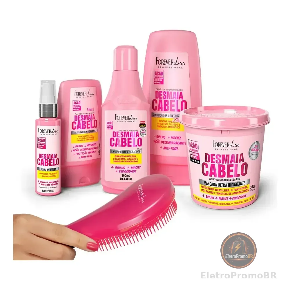 Kit Desmaia Cabelo Completo Forever Liss Escova Cabelo 1150 Ml