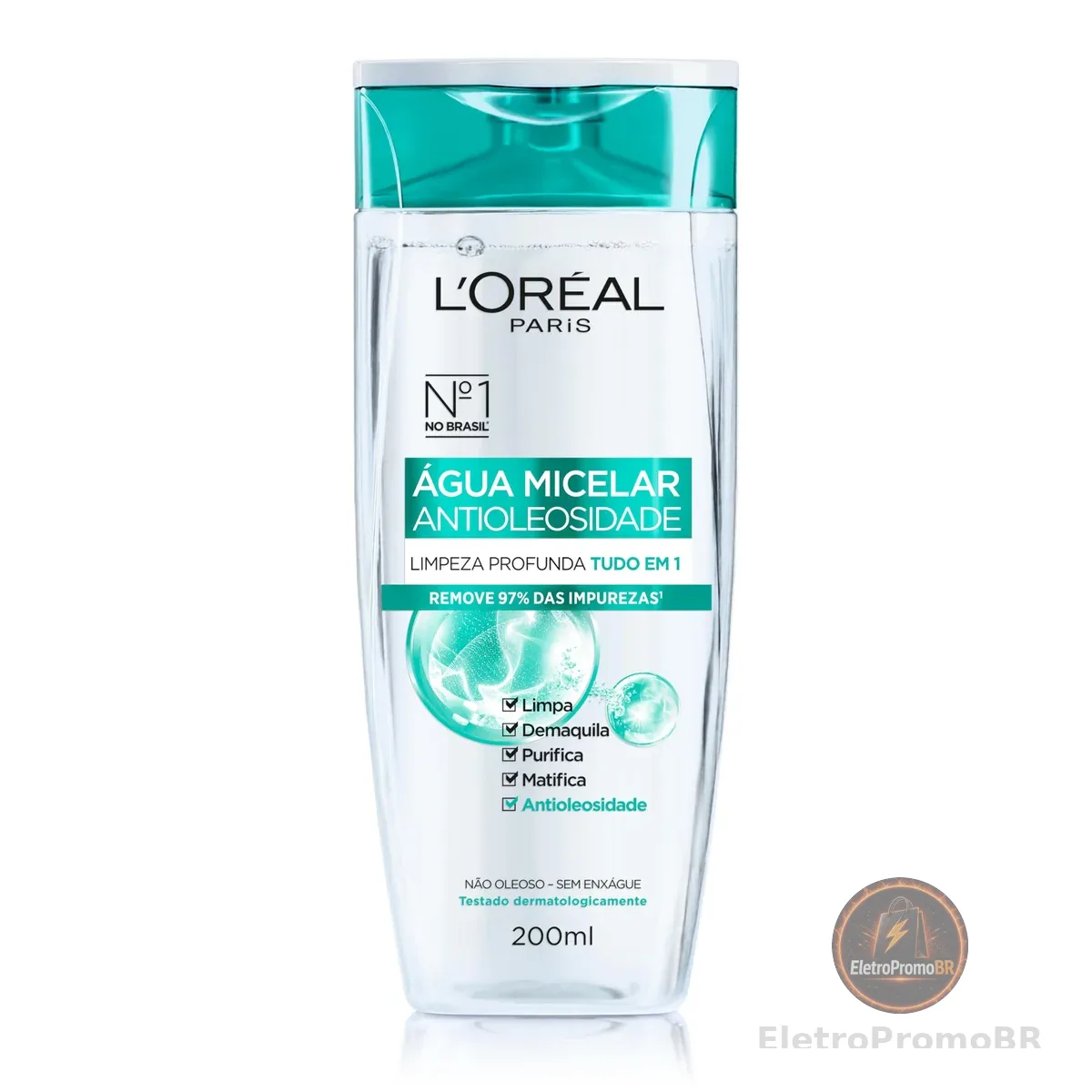 L'Oréal Paris Água Micelar Efeito Matte Solução de Limpeza Facial 5 em 1, 200ml
