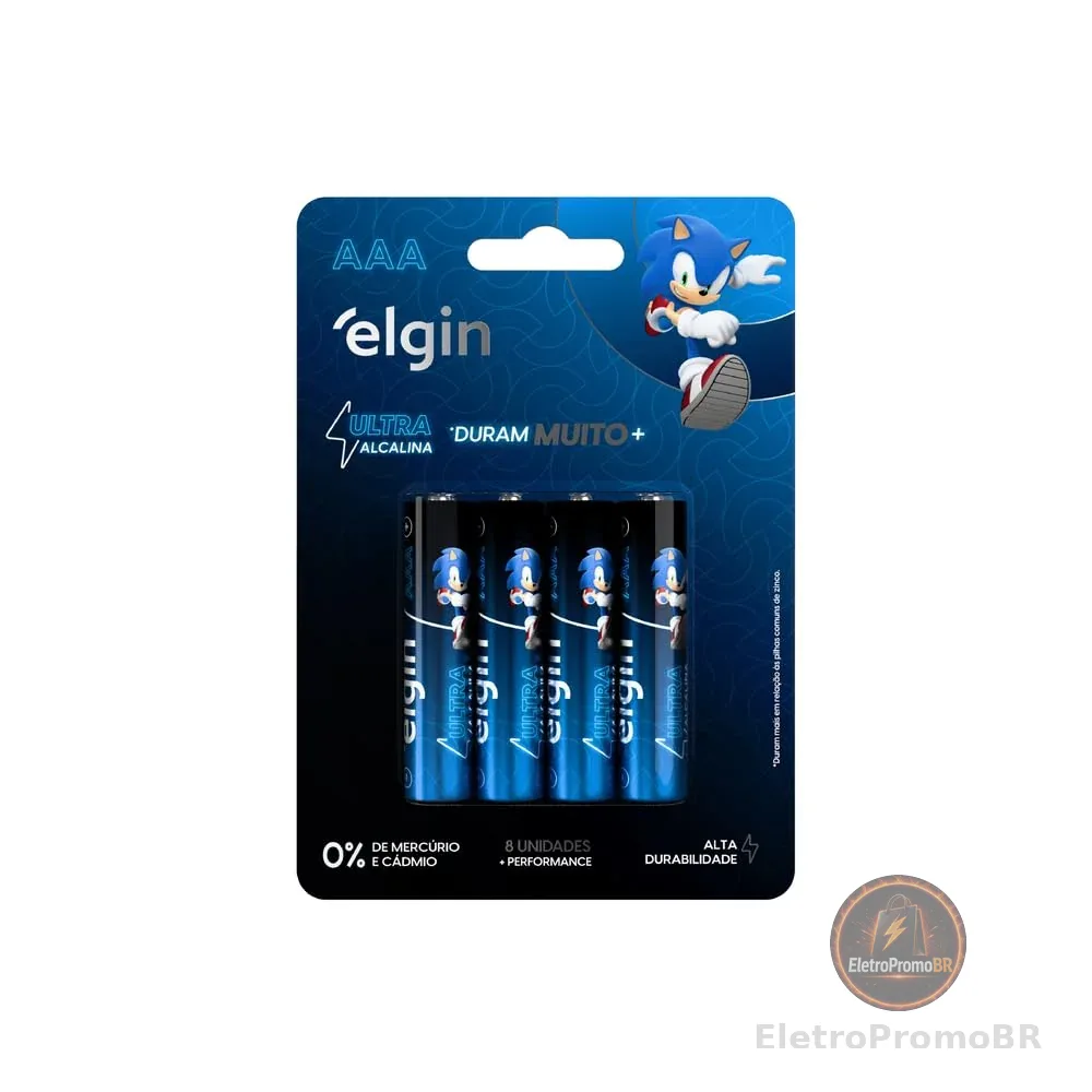 Pilha Ultra Alcalina AAA Elgin – Cartela com 8 Unidades Palito