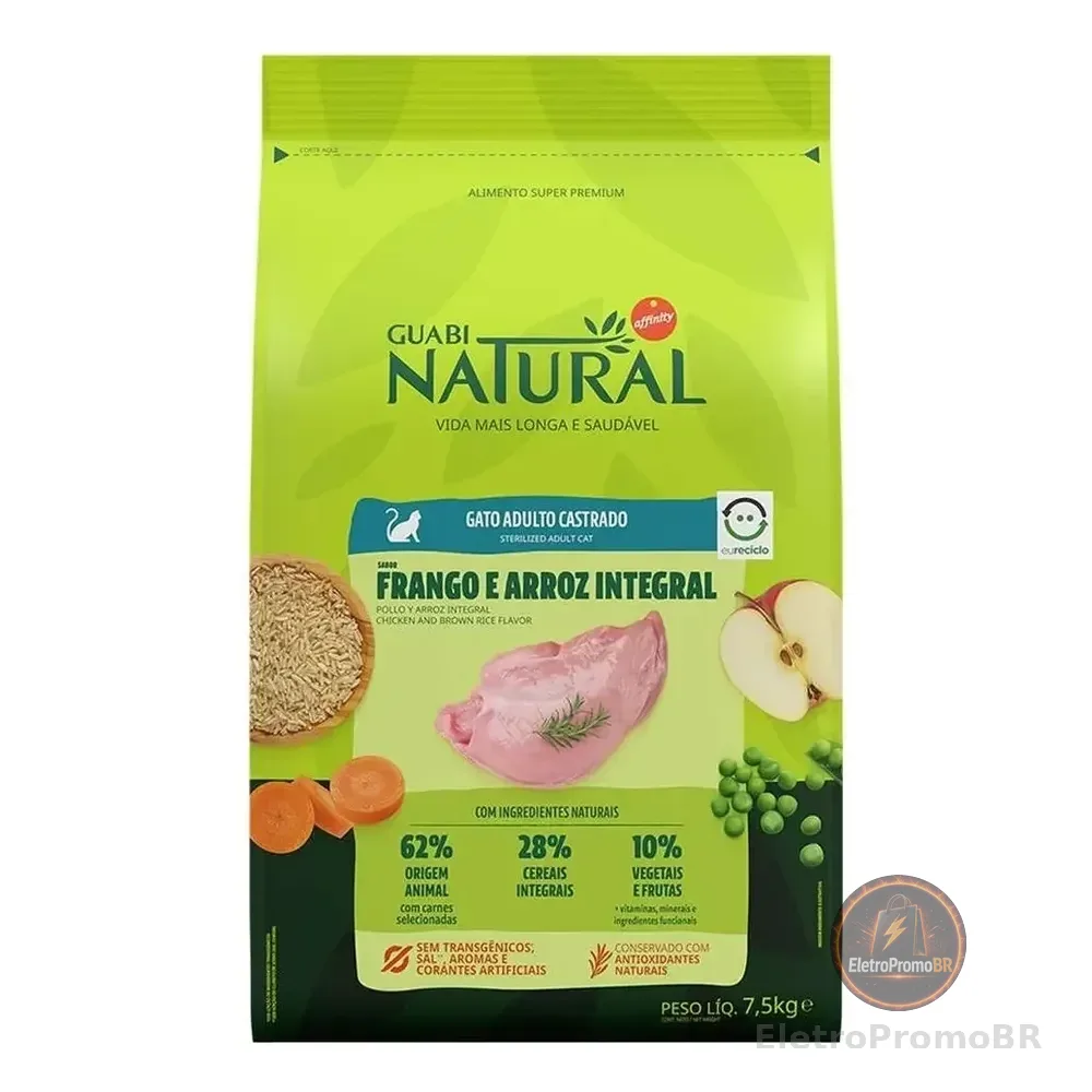 Ração Guabi Natural Gatos Castrados Frango E Arroz 7,5kg