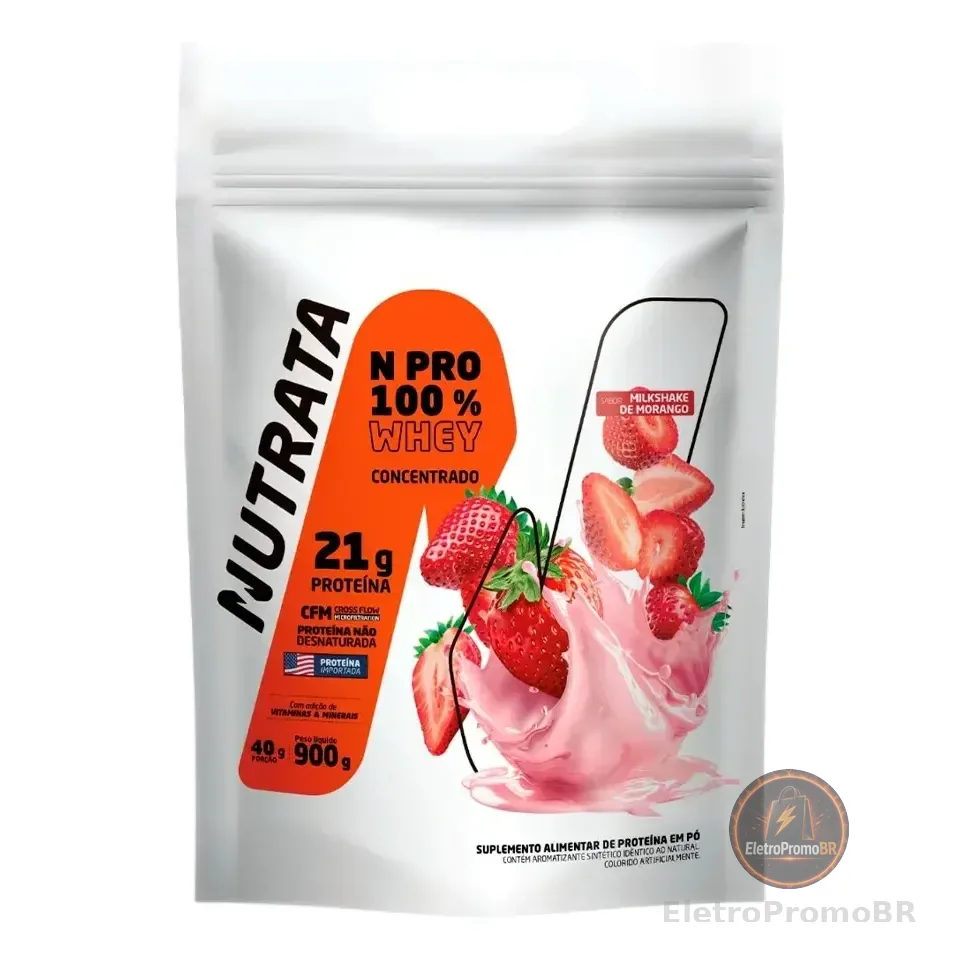 N Pro 100% Whey Protein Refil 900g Sabor Morango - Nutrata Morango