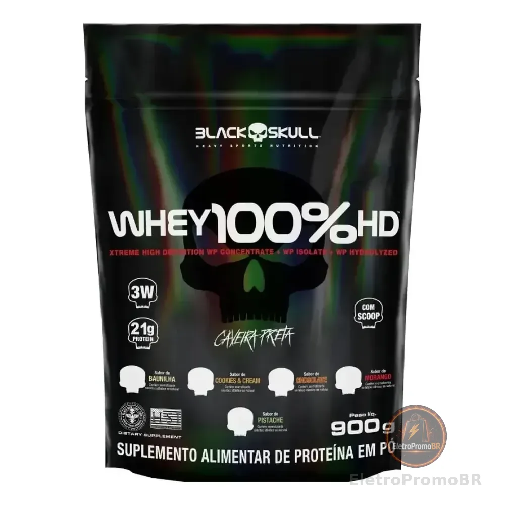 Suplemento Whey Protein 100% Hd Black Skull Refil 900g Baunilha