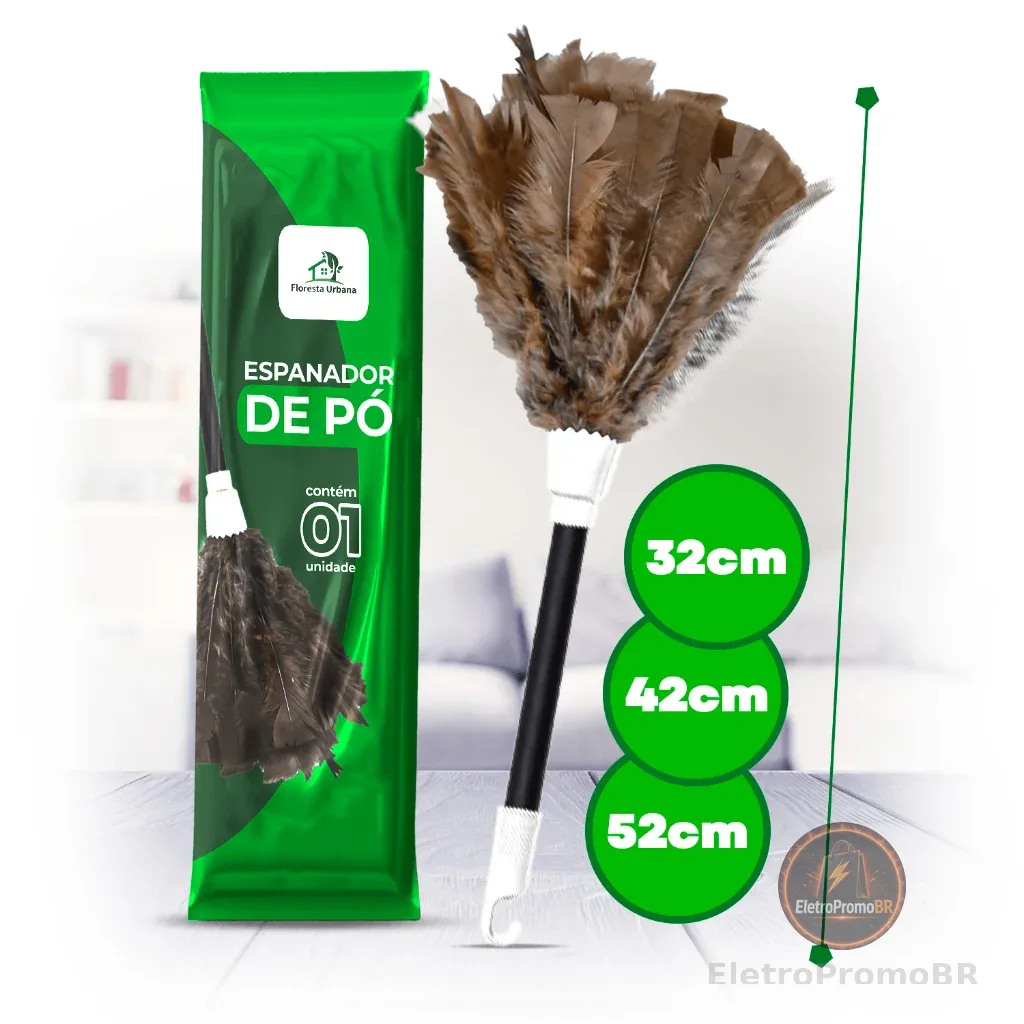 Espanador De Pó Pena de Peru Natural 32cm 42cm 52cm Limpeza Faxina