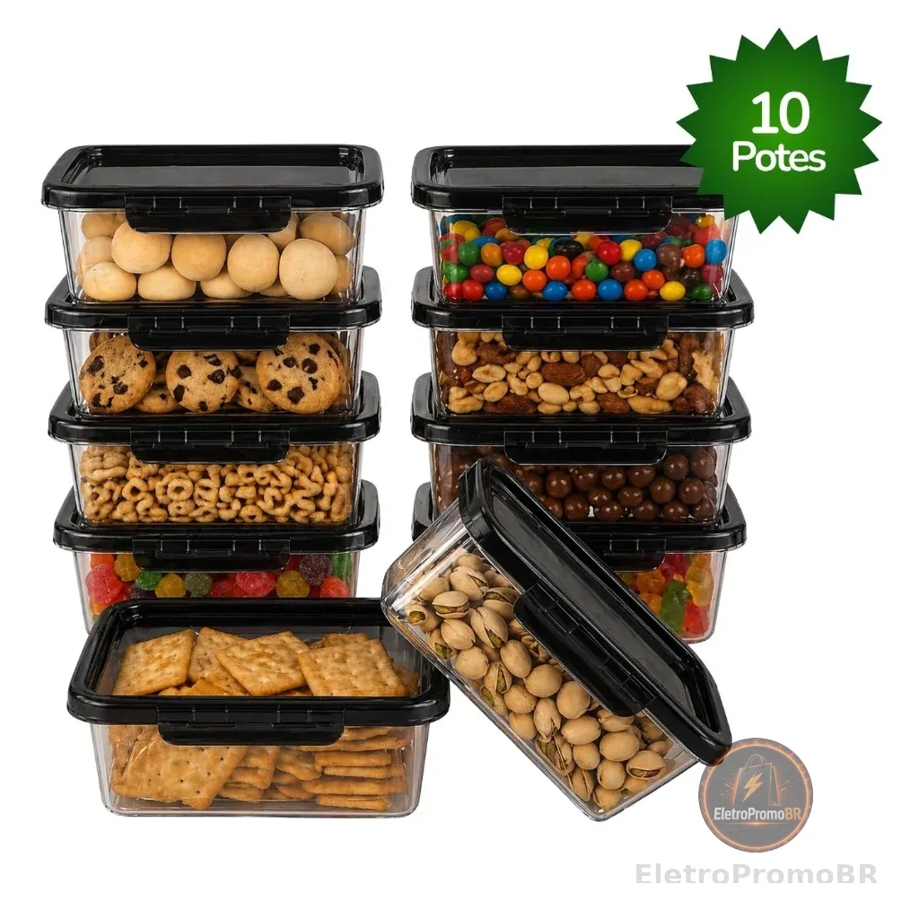 Kit 5-10 Marmitas Potes 850ml Travas Laterais hermeticas - Livres de BPA Alimentos organiza congelador