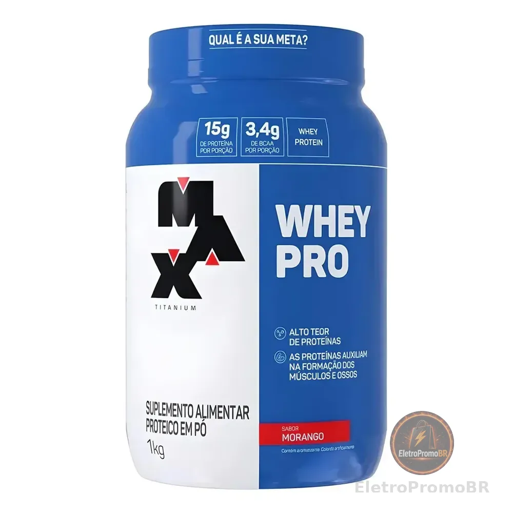 Whey Pro Concentrado Pote 1kg - Max Titanium Sabor Morango