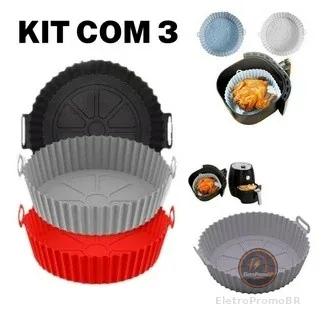 1/2/3 Forma De Silicone Para Air Fryer Forno Microondas Fritadeira Assadeira Reutilizável Antiaderente Flexível