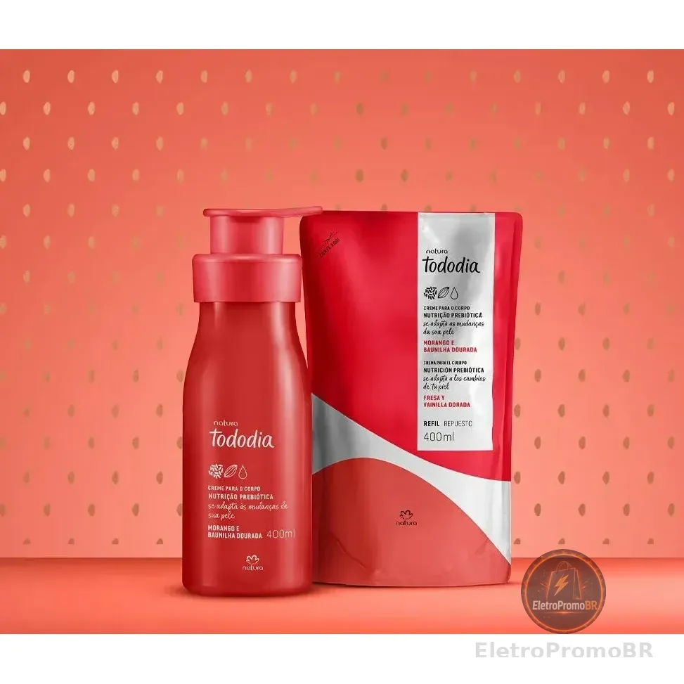 Kit Tododia: Creme Corporal Morango Baunilha Dourada 400ml + Refil Creme Corporal 400ml