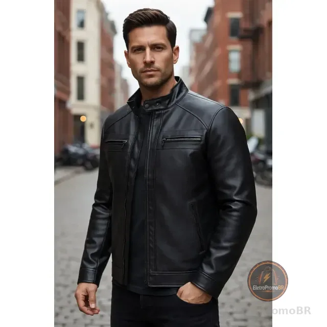 Jaqueta De Couro Masculino Slim Resistente