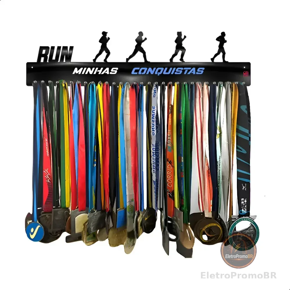 Porta Medalhas Corrida De Rua Masc Para Até 100 Medalhas Cor Preto Quadro De Medalha
