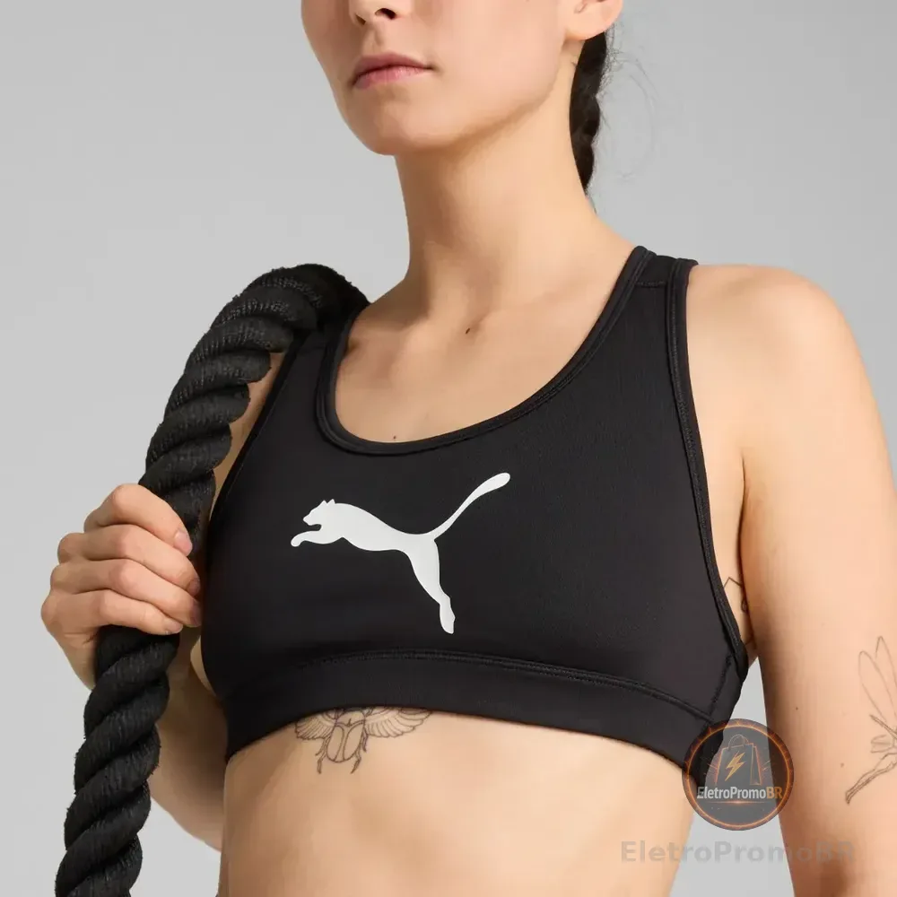 Top Esportivo Feminino 4keeps Sustentação Média Puma Preto Lisa L