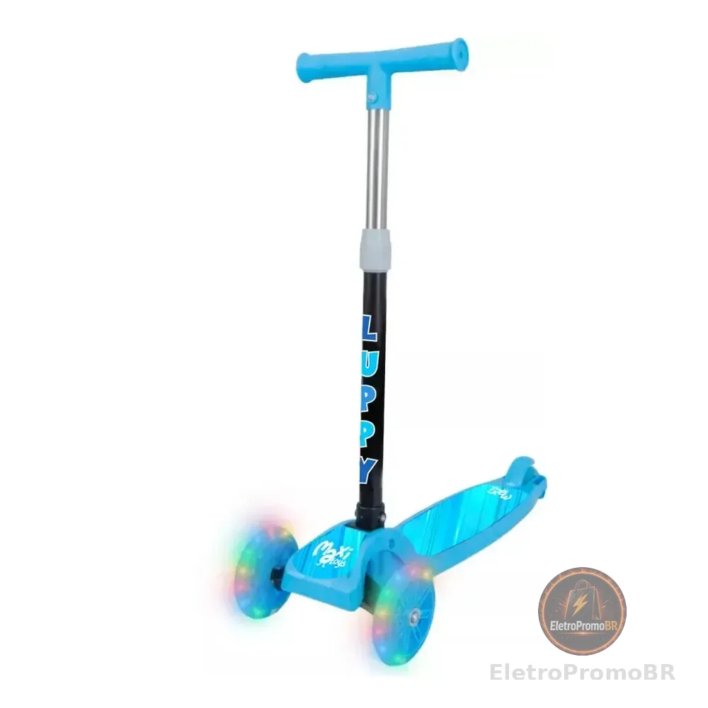 Patinete Infantil 3 Rodas Led Dobrável Luppy Azul Maxi Toys