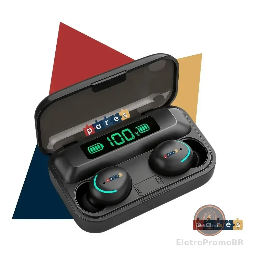 Fone De Ouvido Sem Fio Bluetooth F9-5 Pares Som Imersivo Powerbank Moderno Bateria Longa Duração Academia Compativel Com Todos Celulares Preto