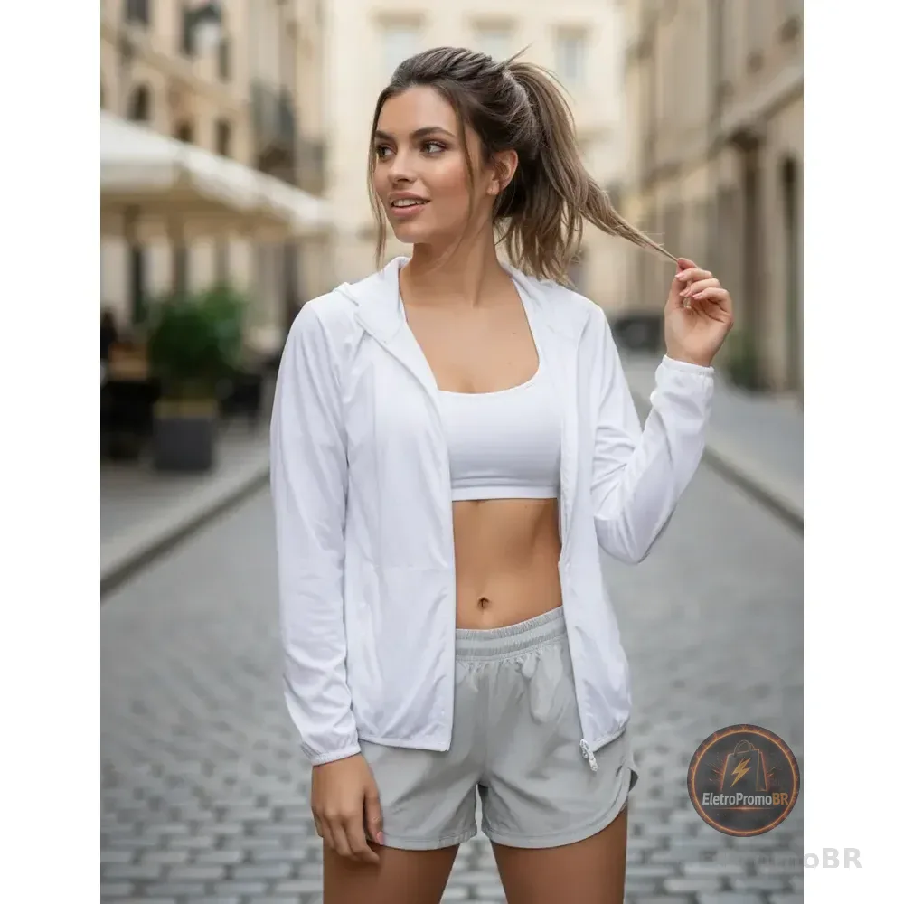 Jaqueta Corta Vento Liso Blusa Feminina Capuz Leve Branco Gg