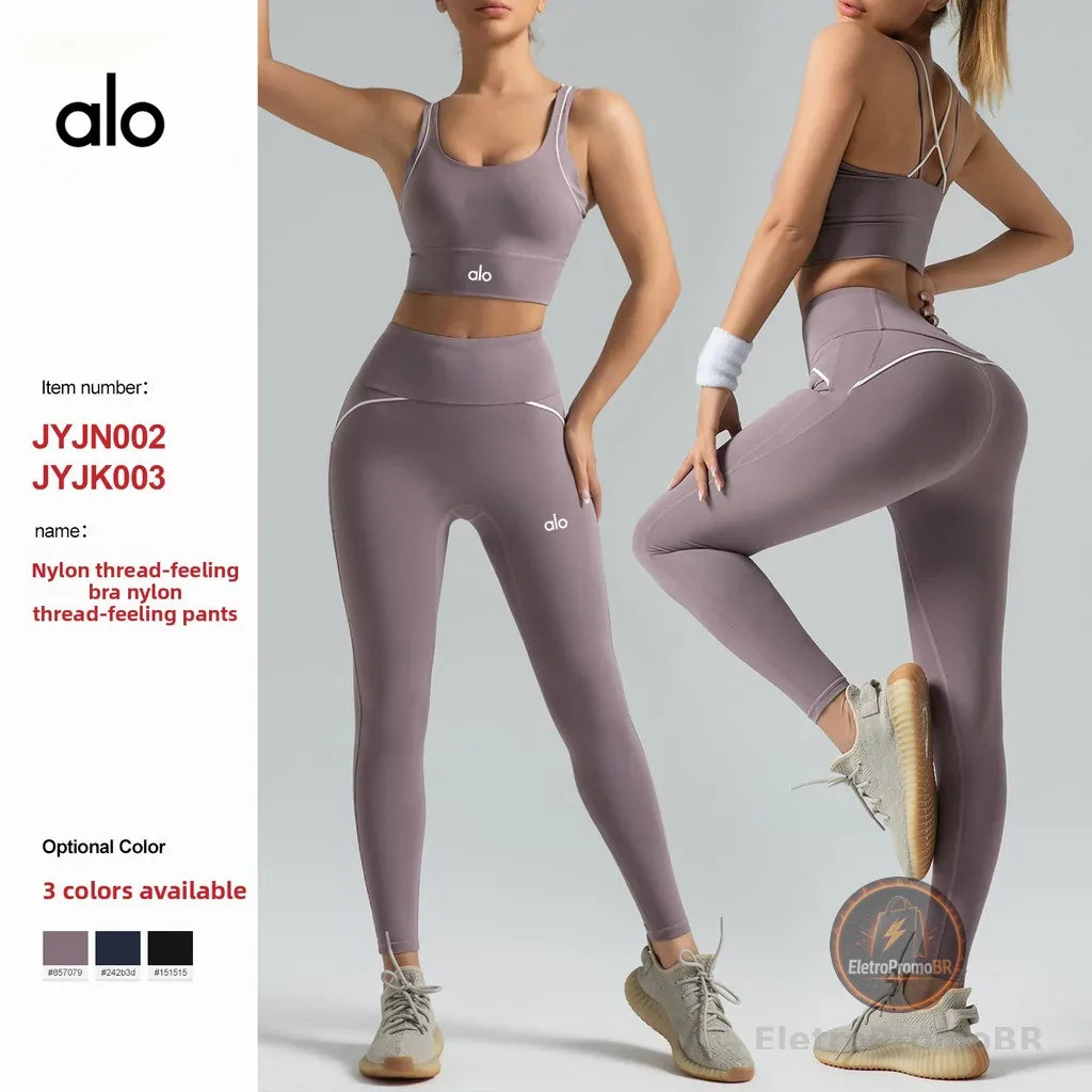 Alo Line Slim-fit Yoga Suit Terno esportivo de alta intensidade de alta elasticidade e respirável para ioga