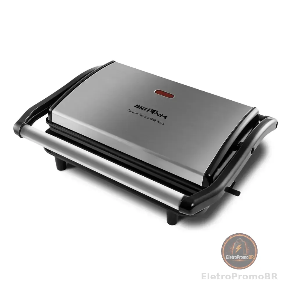 Sanduicheira E Grill Britânia 2 Em 1 Bgr27i De 850w Com Trava Inox Preto/inox 220v