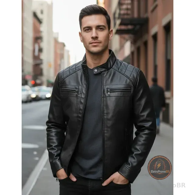 Casaco Couro Masculino Slim Resistente
