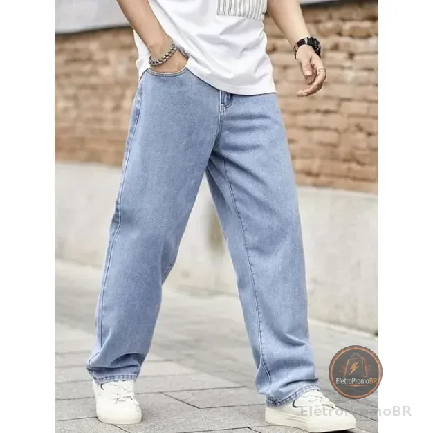 Calça Jeans Balão Masculina Baggy Bag Reta Larga Streetwear