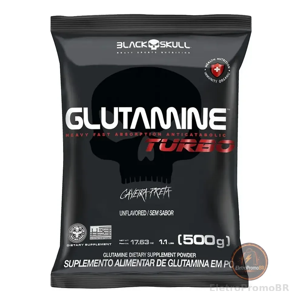 Glutamina Turbo 500g Refil - Black Skull - Original Sem Sabor
