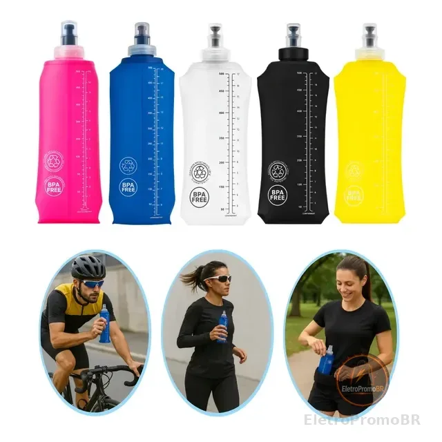 Garrafa Água Hidratação Soft Flash Silicone Dobrável 500 Ml