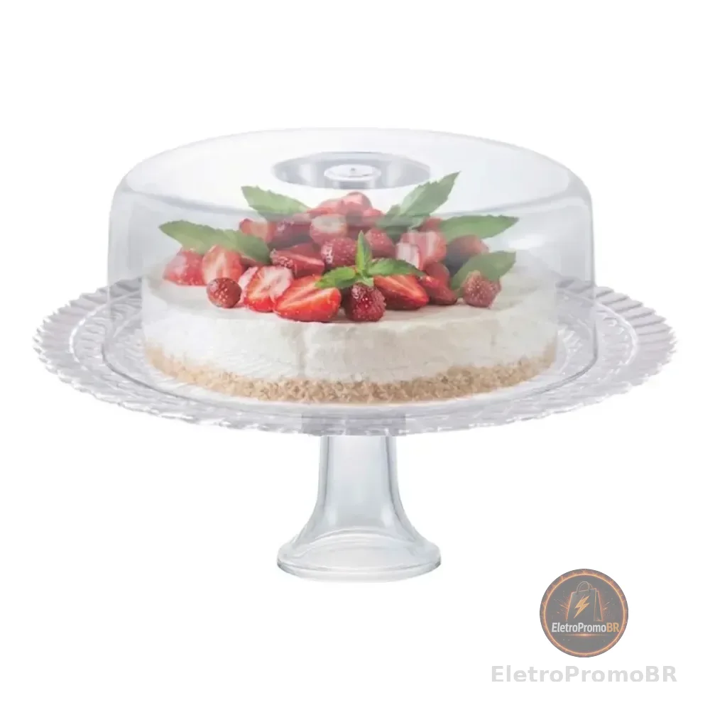 Prato / Boleira Gourmet Ruvolo Vidro + Tampa Plástica 32cm