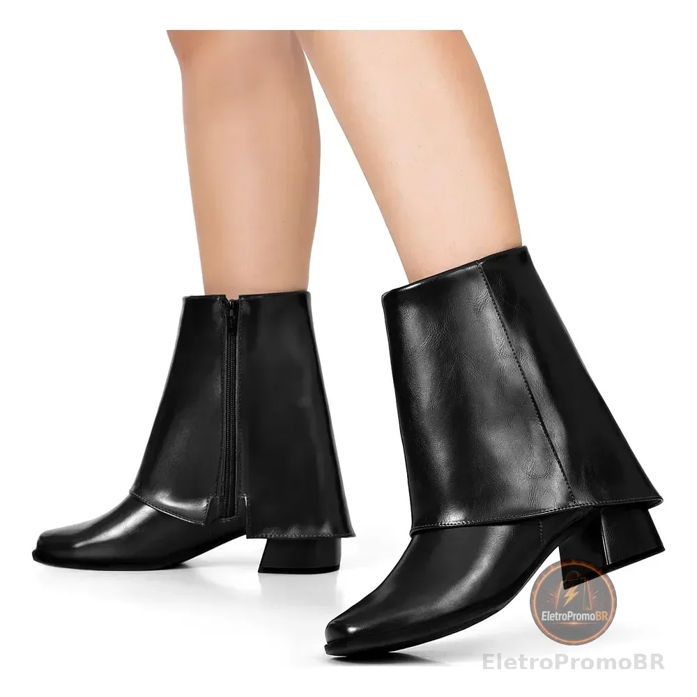 Bota Feminina Lumiss Capa Cano Baixo Salto Grosso Baixo Preto 37