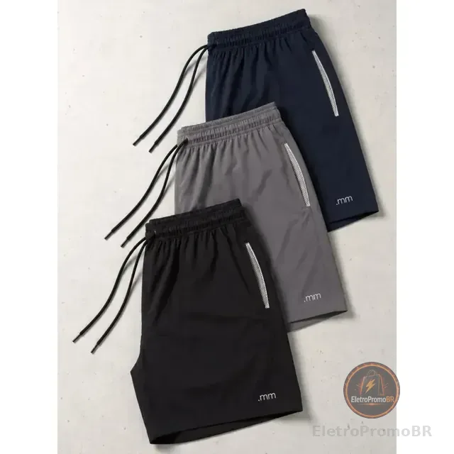 Kit 3 Bermuda Masculina Tactel Com Elastano Academia Treino