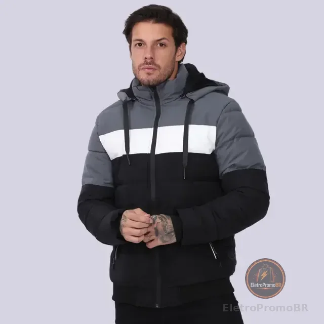 Jaqueta Bobojaco Com Capuz Bolso Zíper Casaco Frio Inverno