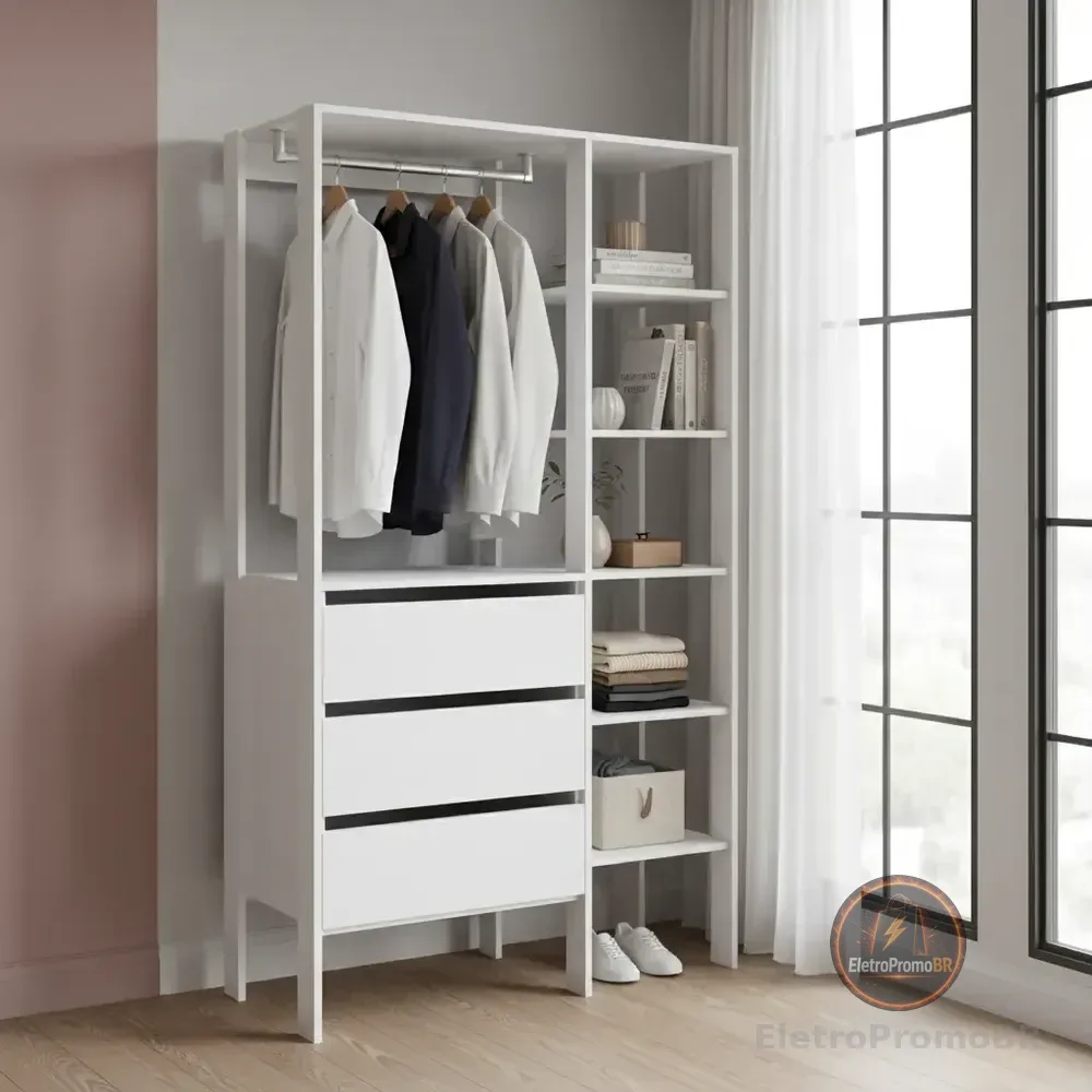 Closet 03 Gavetas Db001 Branco Pp Milani Store Branco Branco