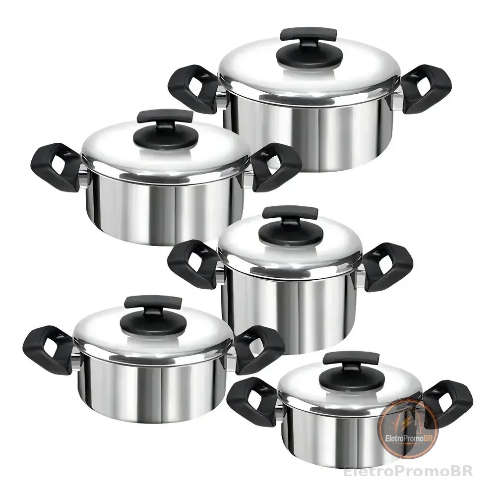 Jogo 5 Panelas Aluminio Polido Grandes E Grossas Cor Prateado