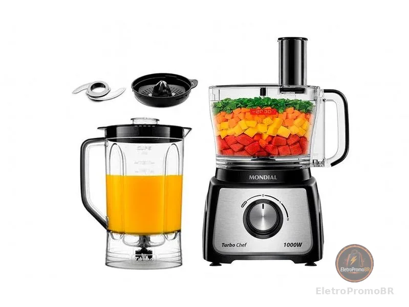 Multi-processador de Alimentos Mondial 1000W Preto Turbo Chef MPN-02-BE 3 em 1 3097-02