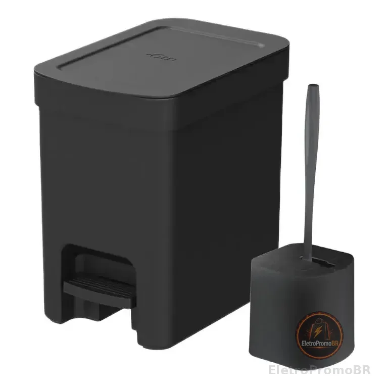 Kit Banheiro Lixeira De Pedal 6 Litros Com Escova Sanitária Preto