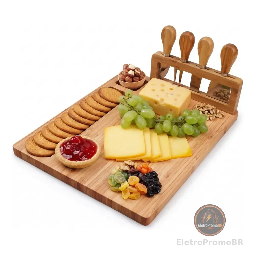 Tabua Queijos E Frios + Kit Espátulas 04 Peças