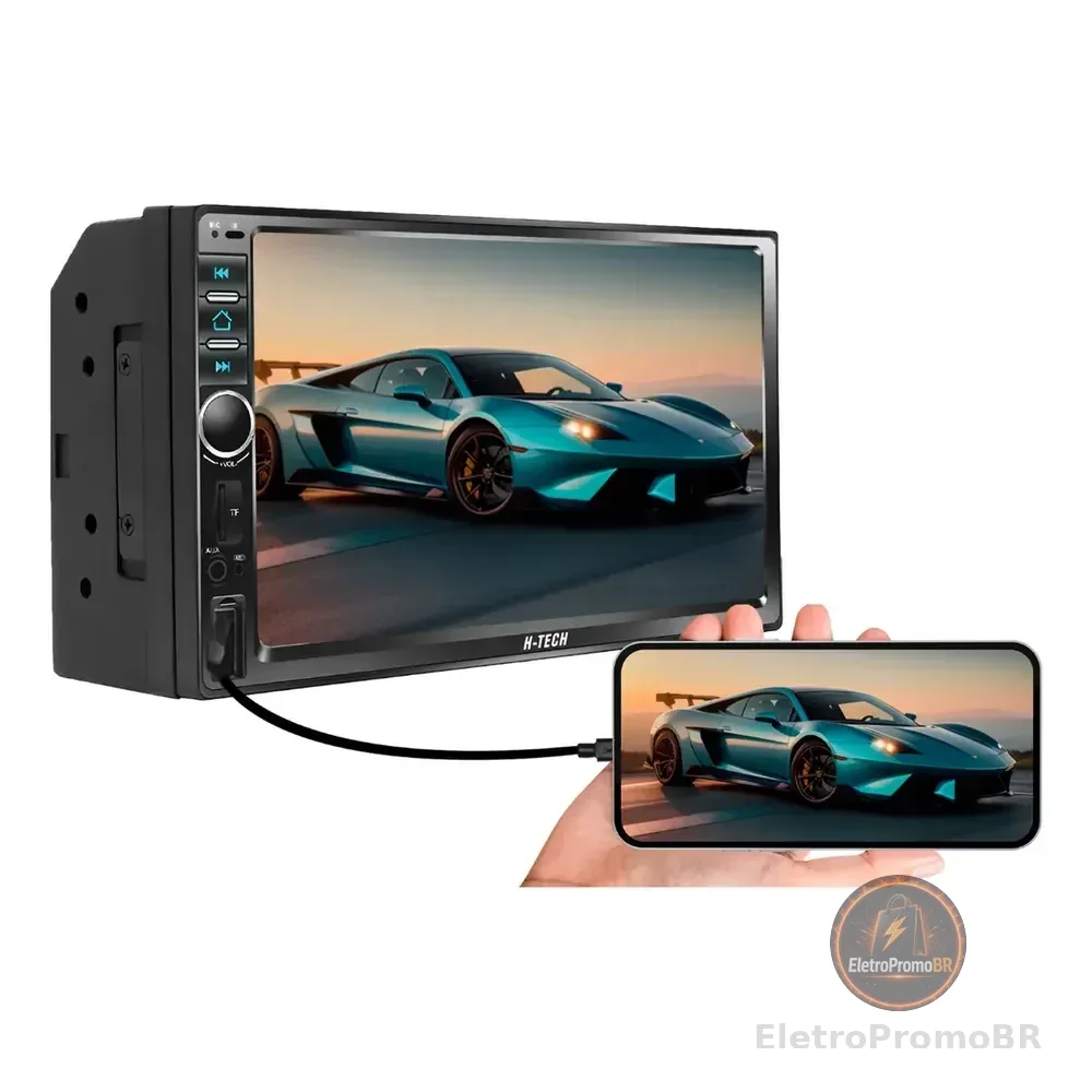 Multimidia 7 Polegadas Mp5 Espelhamento Bluetooth Usb Sd Com Controle Remoto Preto