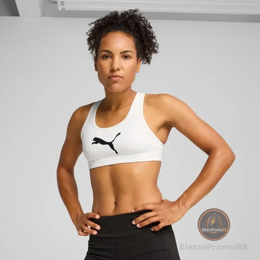 Top Esportivo Feminino 4keeps Sustentação Média Puma Branco Lisa M