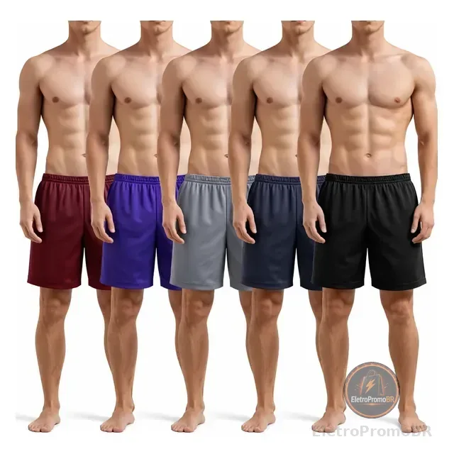 Kit 5 Shorts Masculino Sport Academia Futebol Cor Aleatório
