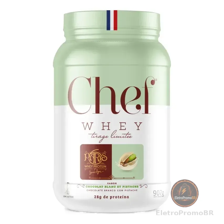 Whey Concentrado Chef Whey Chocolate Branco Pistache 800g Sem Glúten Chocolate Branco Com Pistache