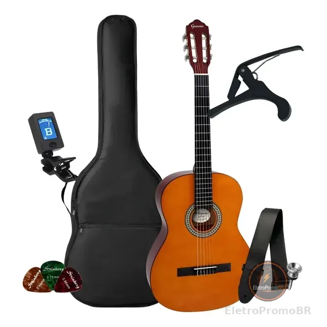 Kit Violão Iniciante Giannini Acústico N14 Nylon Completo