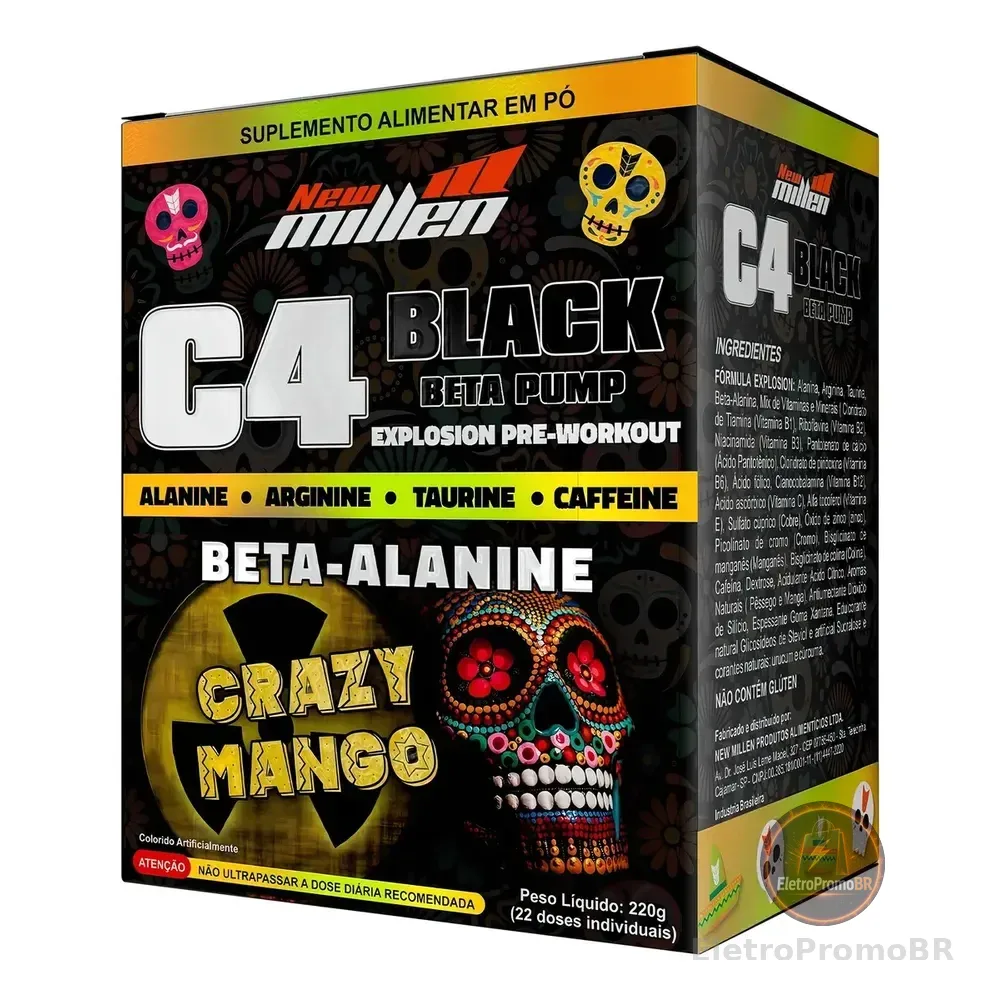 C4 Black Beta Pump Display 22 Sachês De 10g Cada New Millen Sabor:crazy Mango