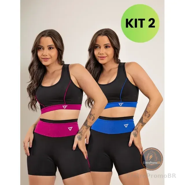 2 Conjunto Fitness Feminino Top E Short De Academia