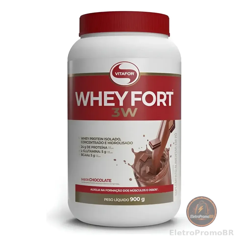Whey Fort 3w Pote 900g 24g Proteínas - Vitafor Chocolate