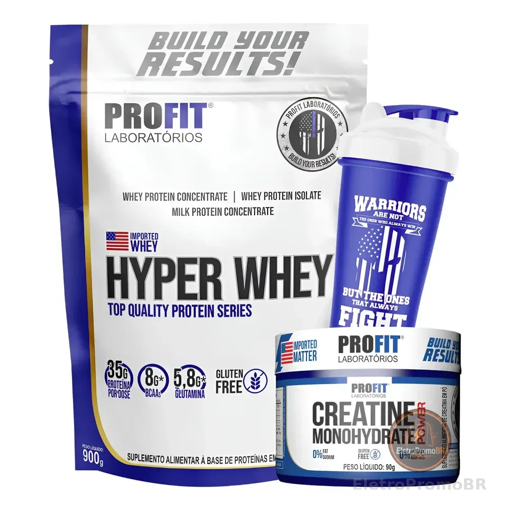 Kit Suplementos Hyper Whey Protein + Creatina Power Profit Capuccino 900g | Creatina 90g